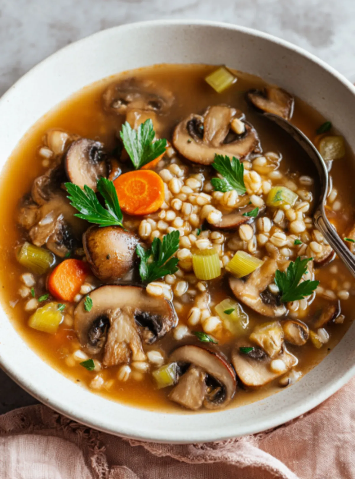 Warm mushroom barley soup