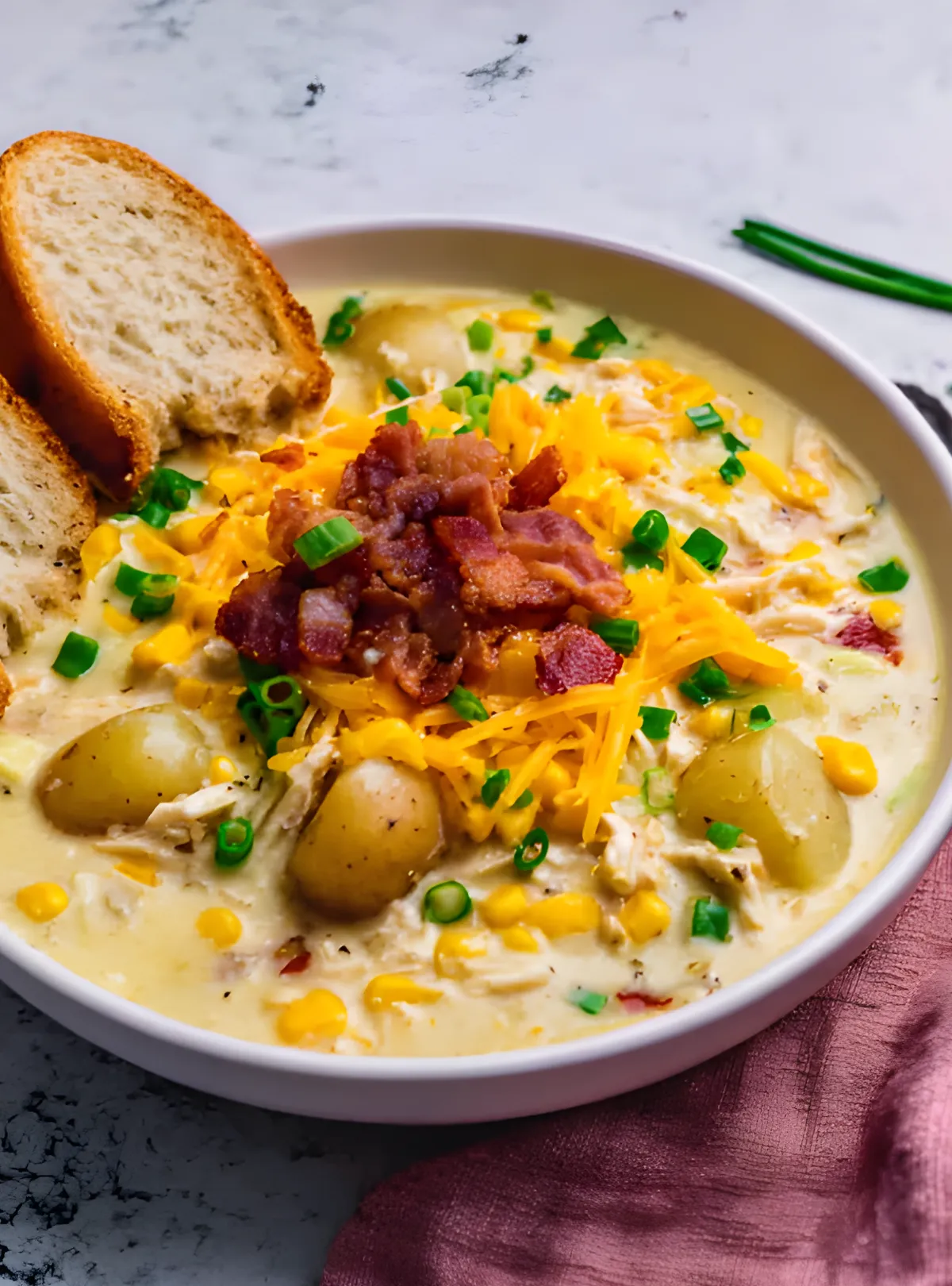 chicken chowder with bread