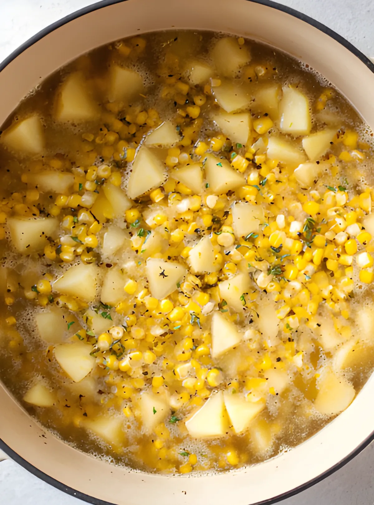 potatoes corn simmering broth
