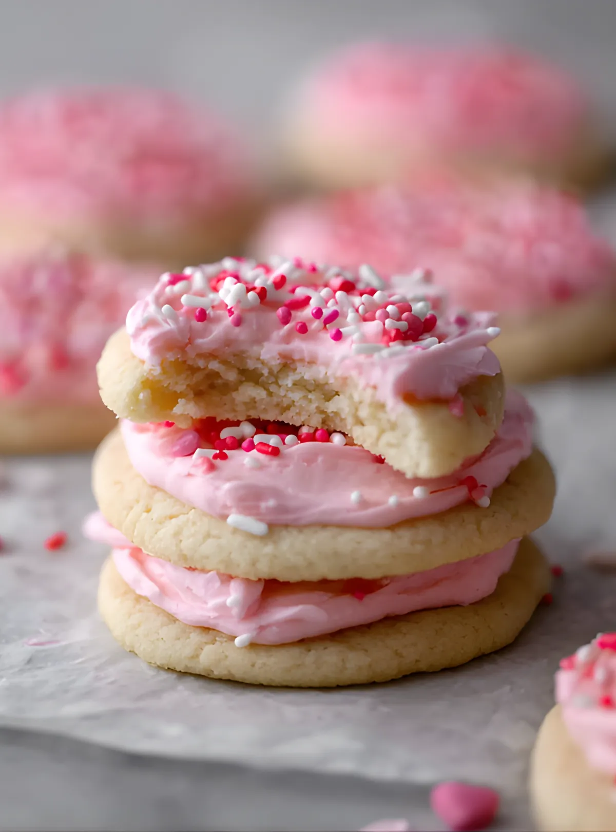 Pink frosted cookie layers