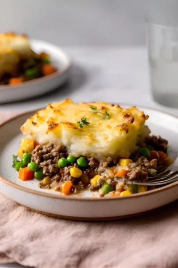 Plated shepherds pie serving