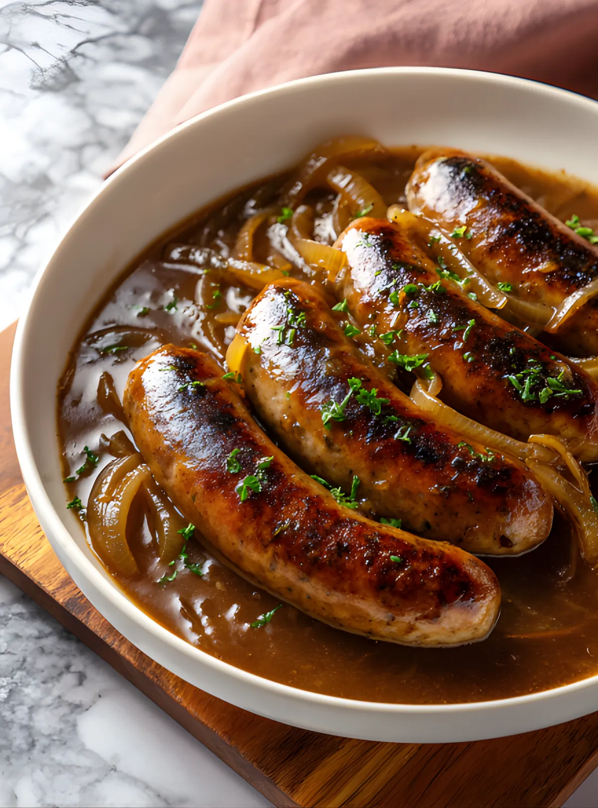 Bangers in onion gravy