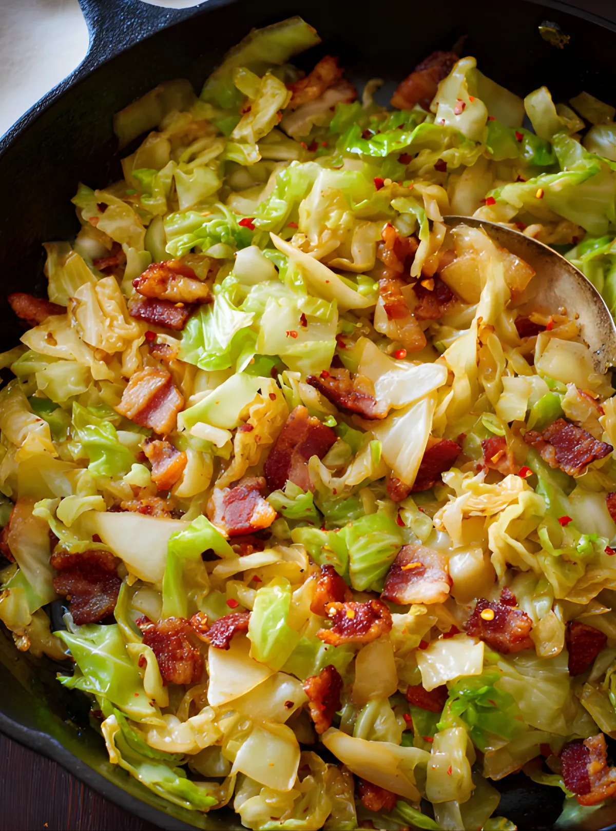 Fried cabbage bacon skillet
