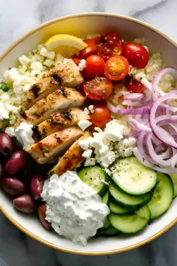 Greek chicken bowl overhead