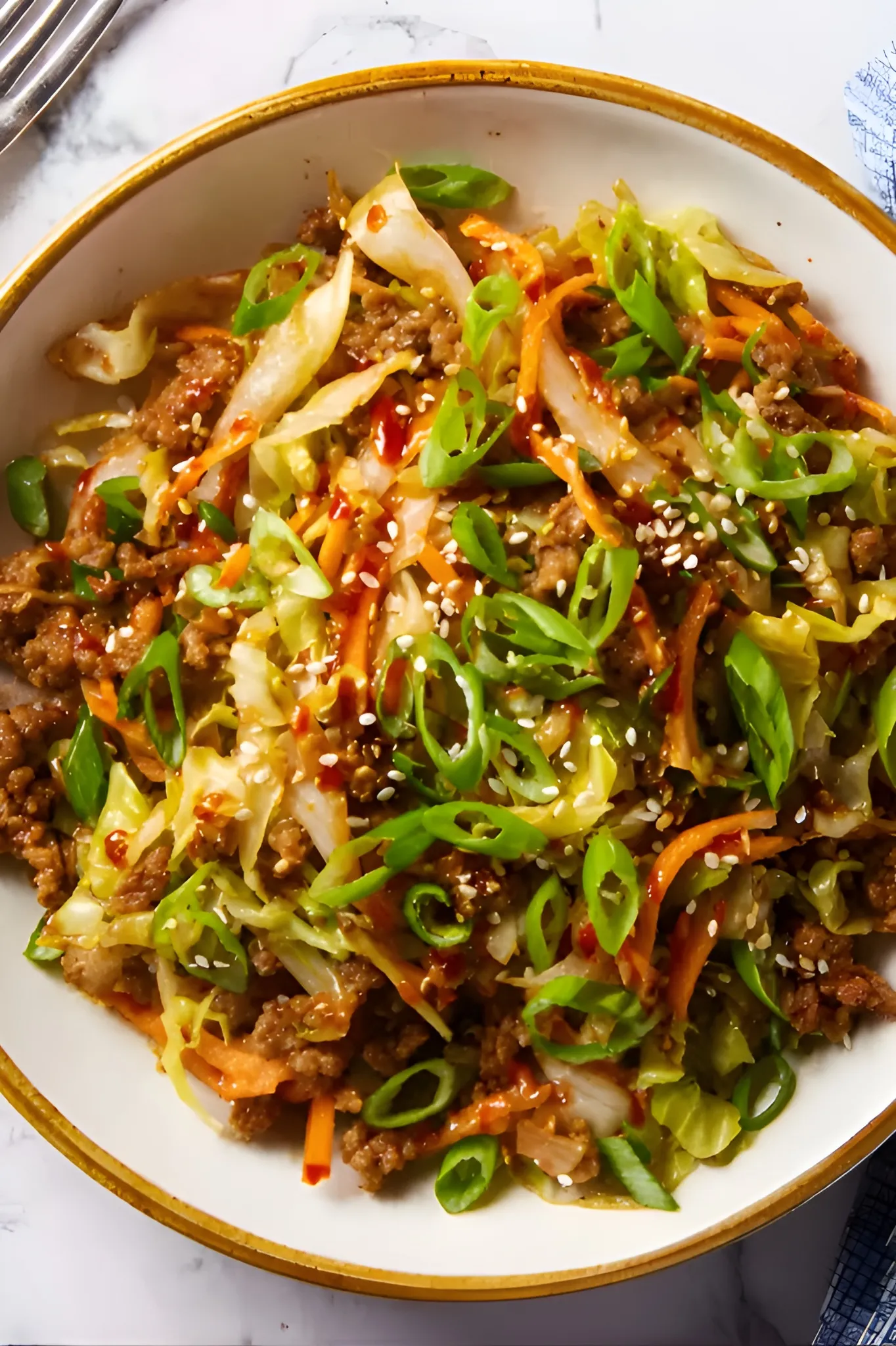 Skillet egg roll bowl