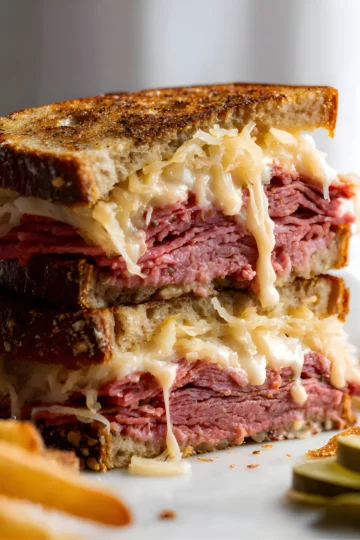 Stacked Reuben sandwich