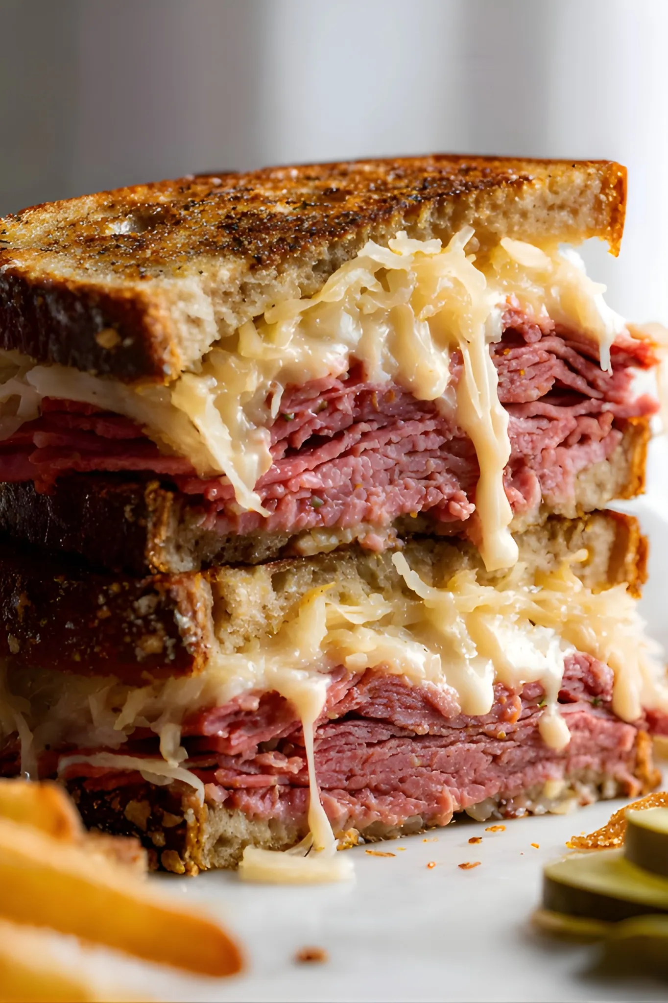 Stacked Reuben sandwich