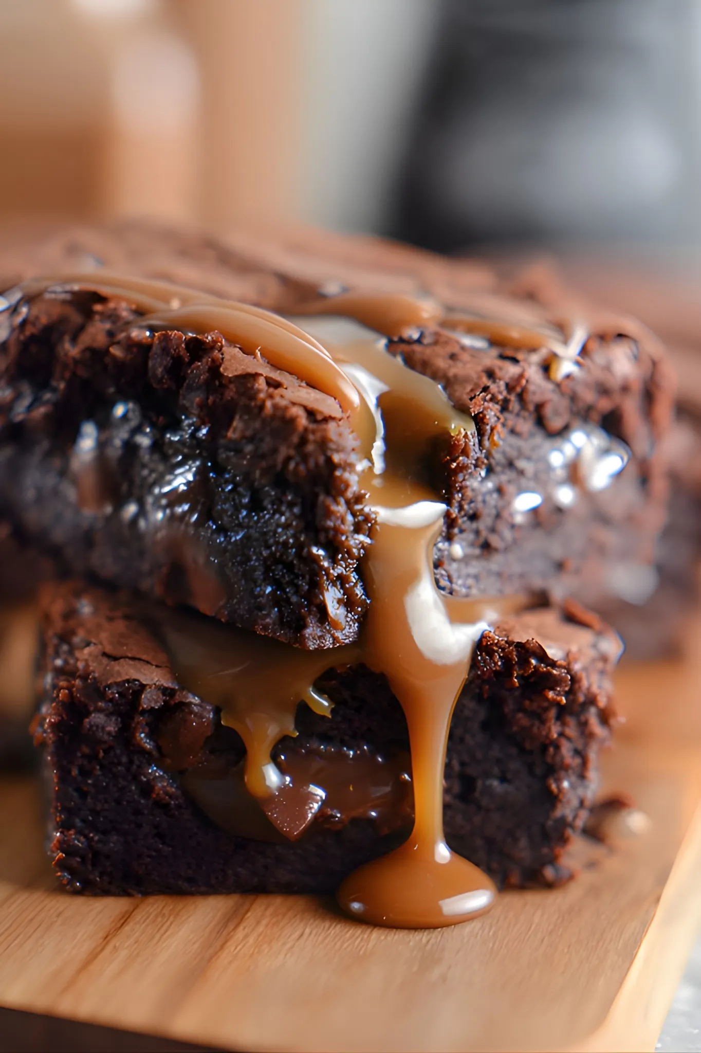 Stacked caramel brownies