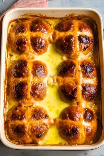 baked hot cross pudding