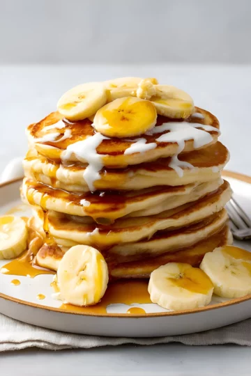 banana syrup pancakes stack