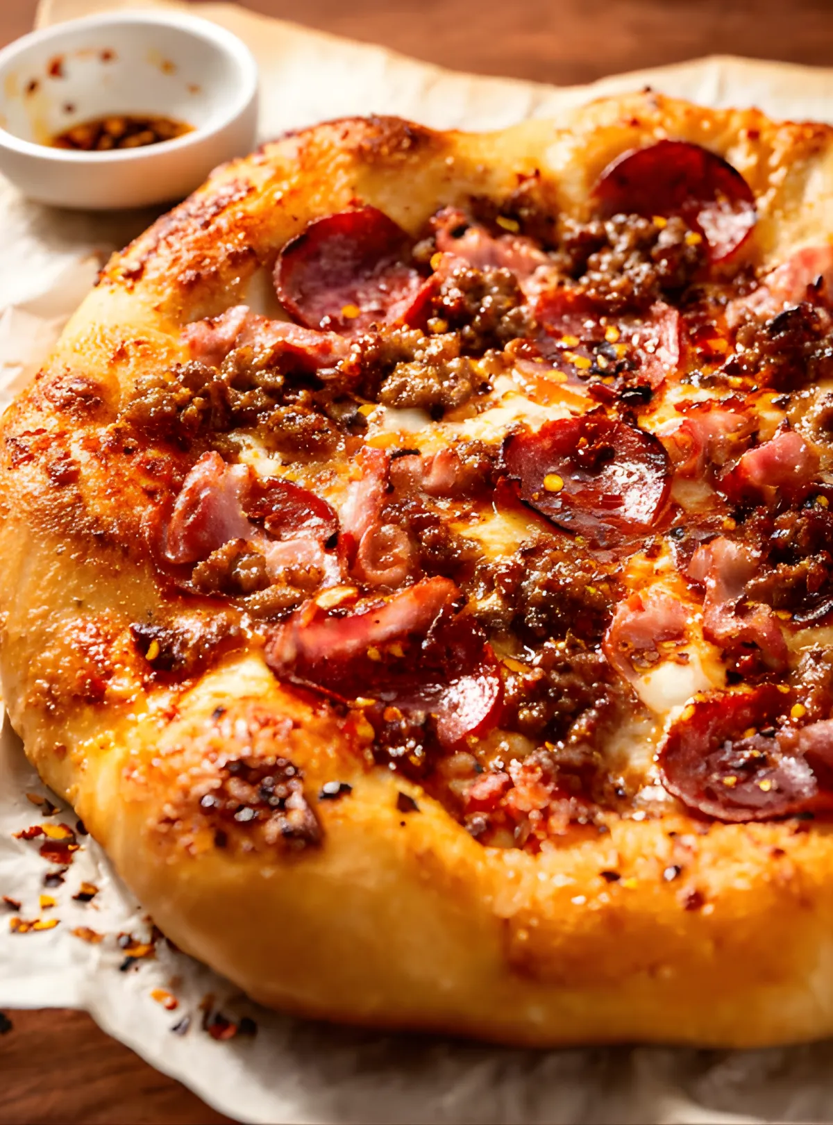 closeup meat lovers pizza