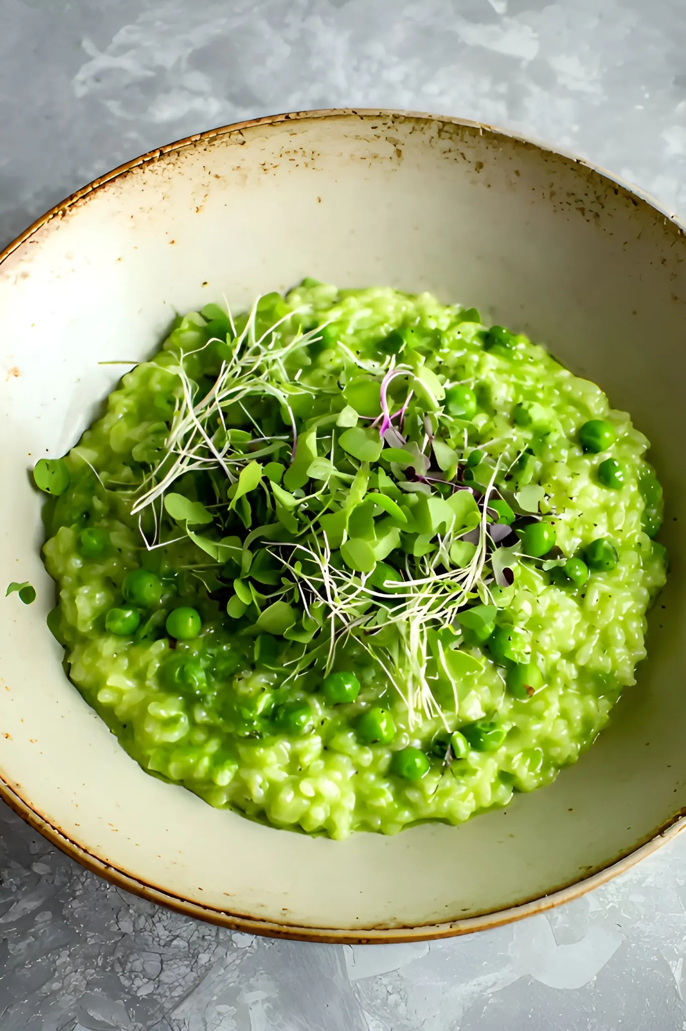 green pea risotto bowl