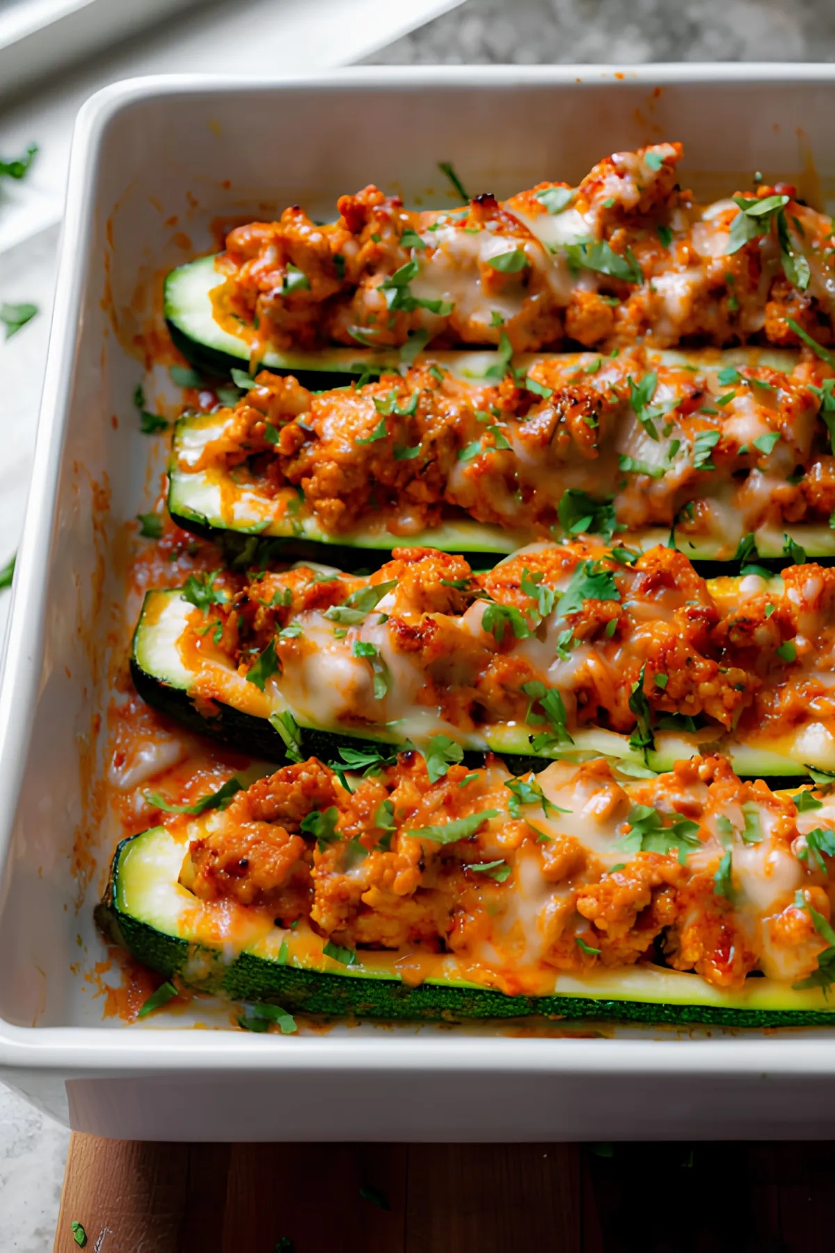 Cheesy turkey zucchini boats