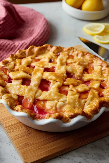 Homemade peach pie styled