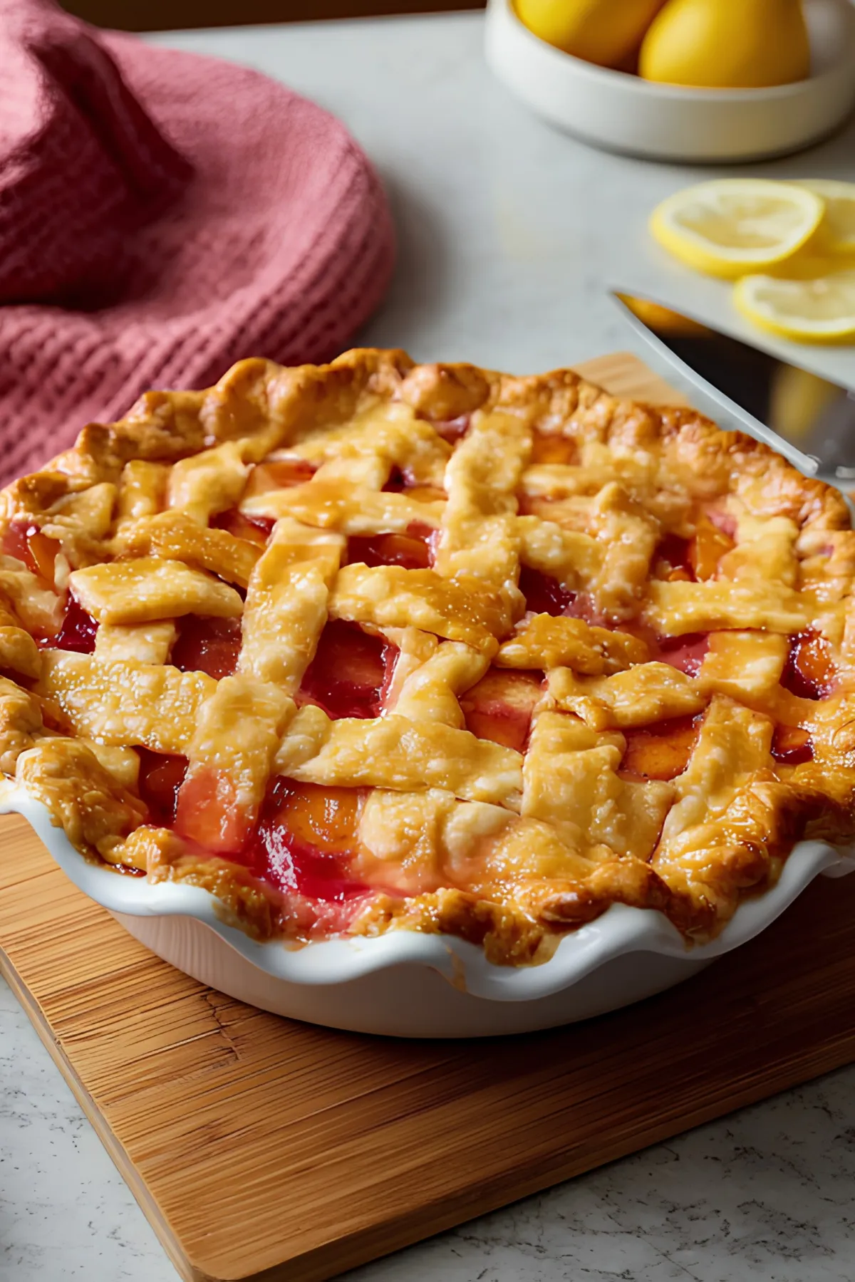 Homemade peach pie styled