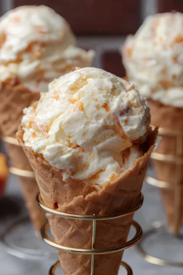 Peach ice cream cones