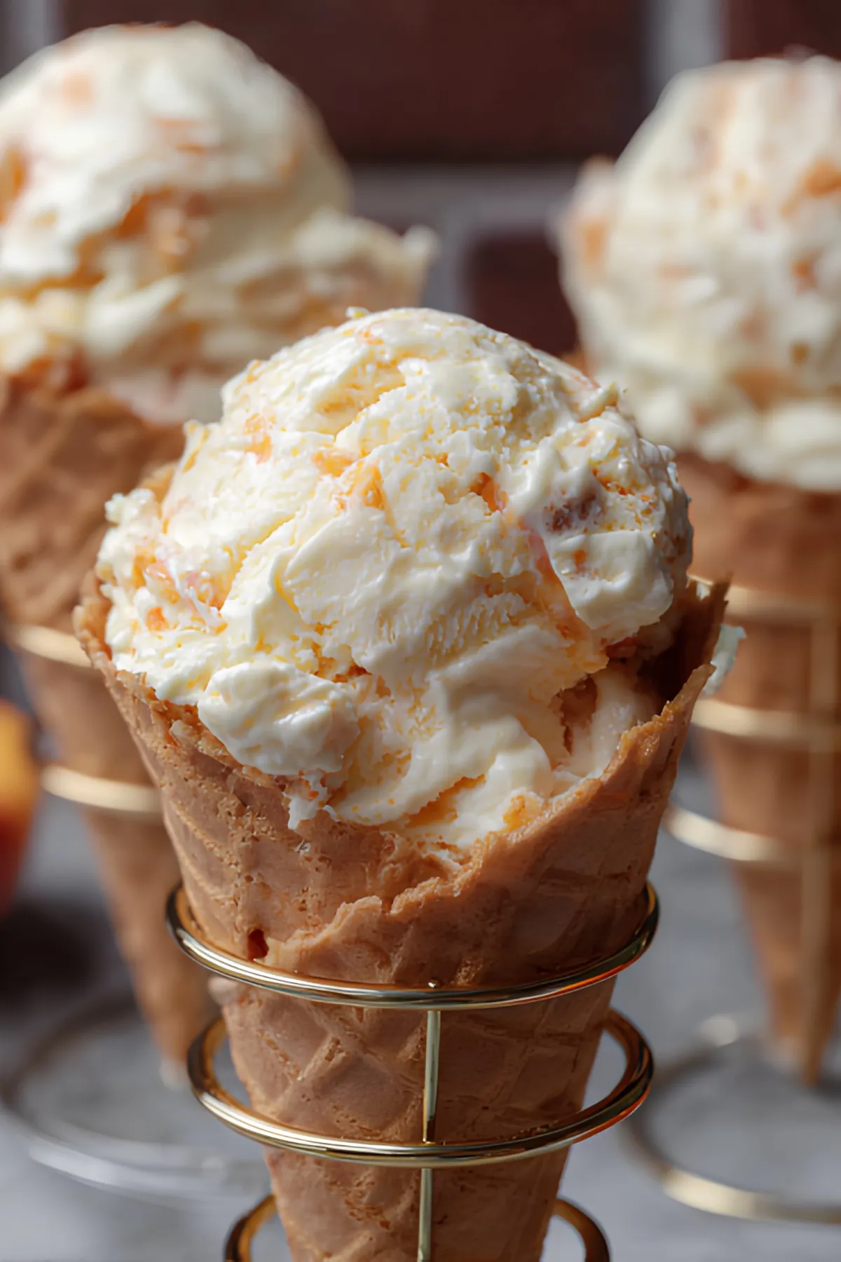 Peach ice cream cones